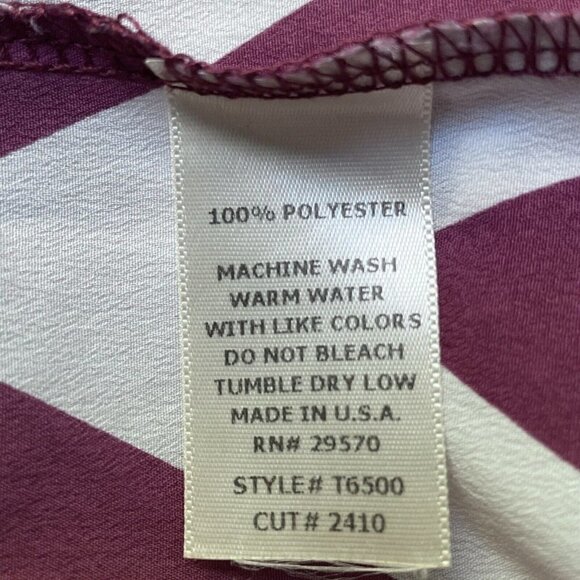 Chevron 3/4 Sleeve Silky Burgundy & White Blouse Dina Be Women’s S Business - Picture 8 of 8